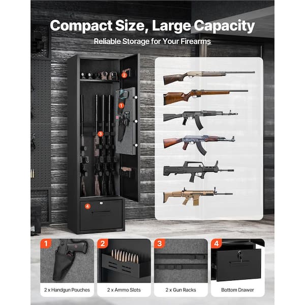 4-Gun Safe, Long Gun Cabinet for Rifles and Pistols Quick Access Rifle Safe with 2-Ammo Slots, 2-Pistol Pockets