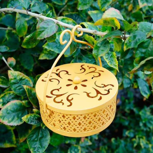 Afoxsos Yellow Steel Retro Mosquito Coil Holder with Lid for Home