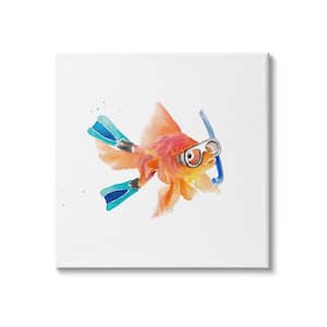 Goldfish Pet Blue Snorkel Gear Funny Swimming Fish by Lanie Loreth Unframed Print Animal Wall Art 30 in. x 30 in.