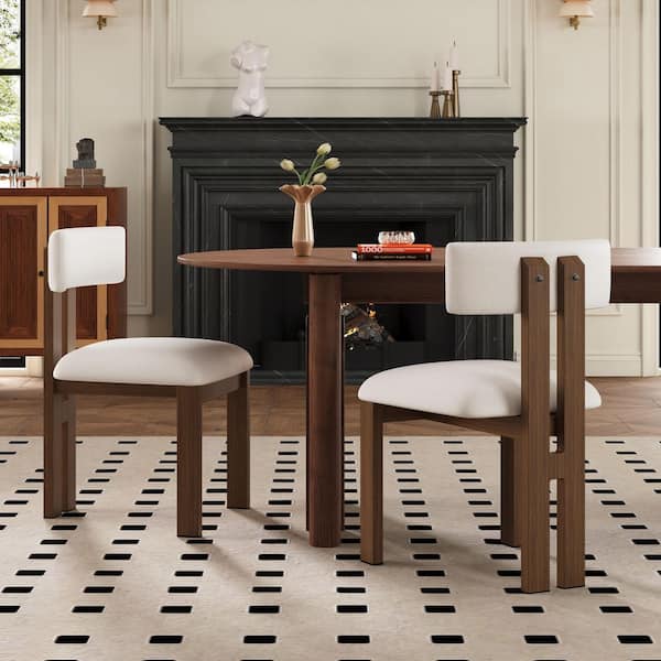 Dark Brown Fabric Upholstered Dining Chair with Curved Back and Metal Legs (Set of 2)