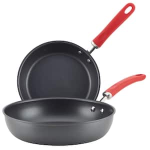 Create Delicious 2-Piece Hard-Anodized Aluminum Nonstick Skillet Set in Red and Gray