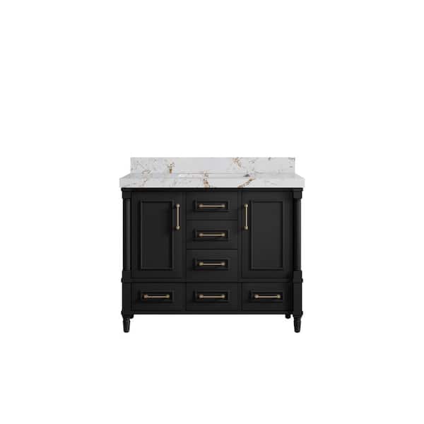 Willow Collections Hudson 42 in. W x 22 in. D x 36 in. H Single Sink Bath Vanity in Black with 2 in. Viola Gold qt. Top