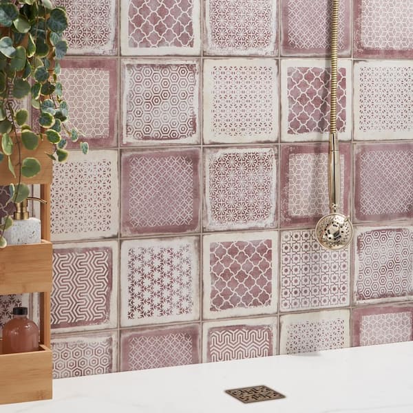 Santa Fe Deco Rose 7.87 in. x 7.87 in. Matte Porcelain Floor and Wall Tile (11.19 sq. ft. / Case)
