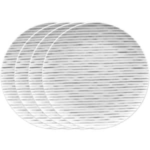 Grey Hammock 11 in. (Grey) Porcelain Stripes Coupe Dinner Plates, (Set of 4)