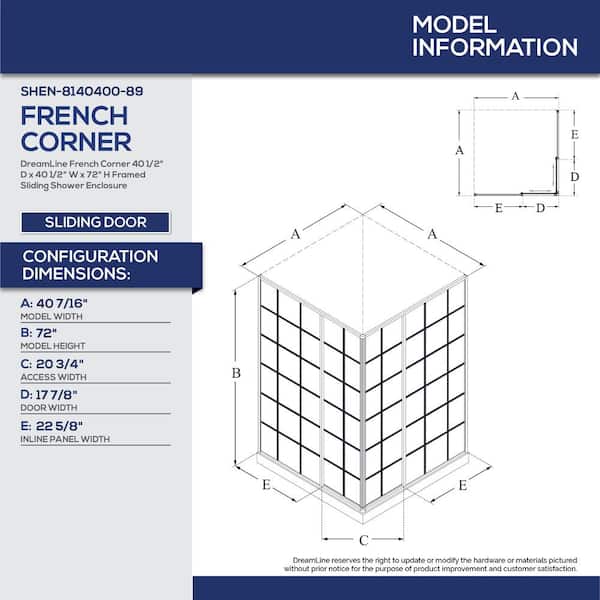 French Corner 40 1/2 in. D x 40 1/2 in. W x 72 in. H Framed Corner Sliding Shower Enclosure in Matte Black