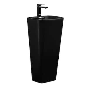 Plainfield 18 in. W x 14.12 in. L Modern Black Matte Ceramic Round Pedestal Sink and Basin Combo