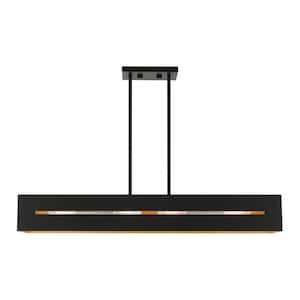 Soma 4-Light Textured Black Linear Chandelier with Gold Accents