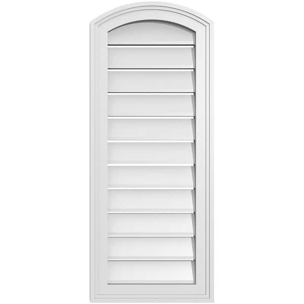 Ekena Millwork 14 in. x 32 in. Arch Top Surface Mount PVC Gable Vent: Decorative with Brickmould Frame