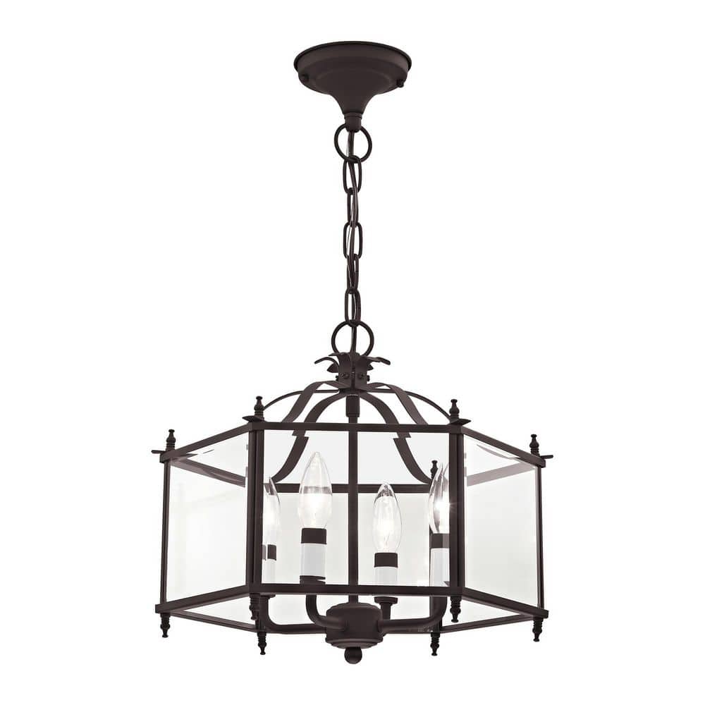 Bronze 4-Light Pendant with Clear Beveled Glass Shade