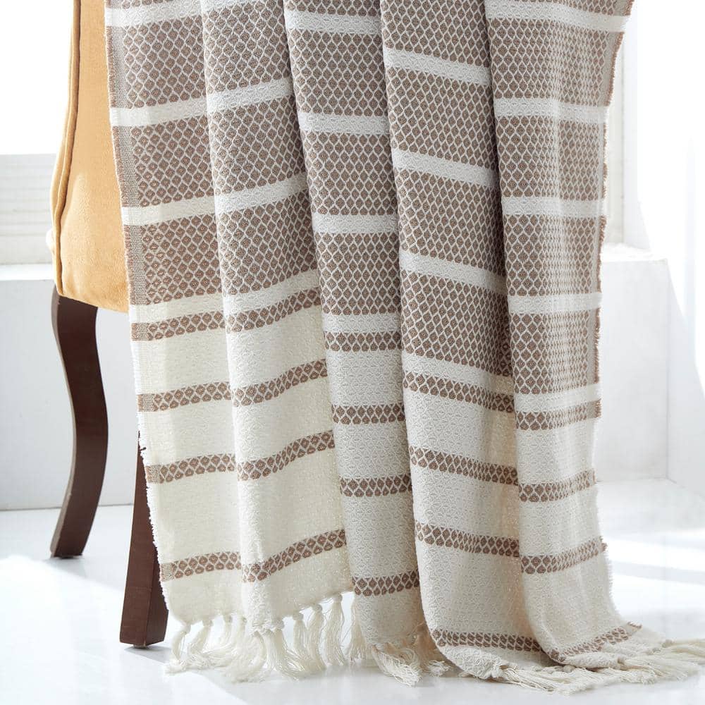 Recycled Cotton Knitted 50x70 Beige Throw Blanket