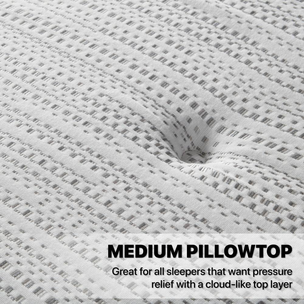 Twin Medium Gray Pillow Top Innerspring Mattress Set with Boxspring