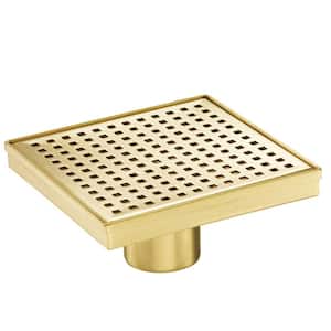 6 in. Square Stainless Steel Shower Drain with Square Hole Pattern and Zirconium Gold Plating