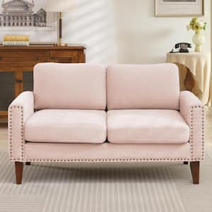 Sanfe 57 in. Pink Solid Fabric 2-Seat Loveseat with Nailhead