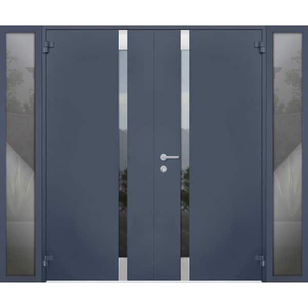 6777 100 in. x 80 in. Left Hand/Outswing 2 Side Tinted Glass Gray Graphite Steel Prehung Front Door with Hardware