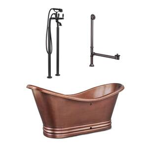 Euclid 6 ft. All-in-1 Copper Freestanding Flat Bottom Bathtub Kit in Antique Copper with Pfister Faucet and Drain