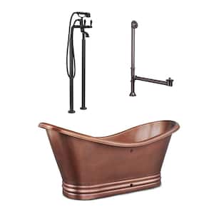 Euclid 71.5 in x 33.5in Freestanding Bathtub w/ Center Drain and Overflow Hole in Antique Copper w/ Faucet and Drain Kit