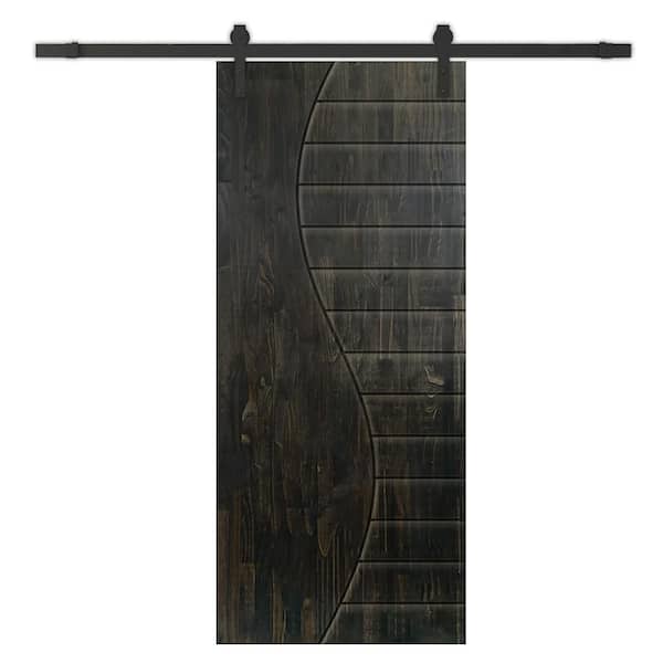 CALHOME 30 in. x 96 in. Charcoal Black Stained Pine Wood Modern Interior Sliding Barn Door with Hardware Kit
