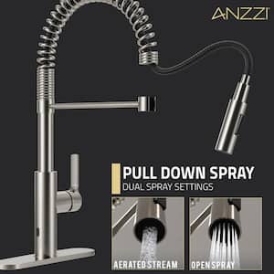 Ola Hands Free Touchless 1-Handle Pull-Down Sprayer Kitchen Faucet with Motion Sense and Fan Sprayer in Brushed Nickel