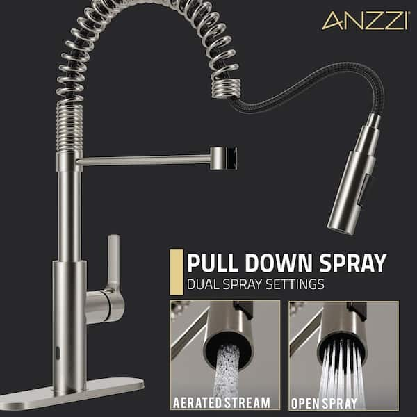 Ola Hands Free Touchless 1-Handle Pull-Down Sprayer Kitchen Faucet with Motion Sense and Fan Sprayer in Brushed Nickel