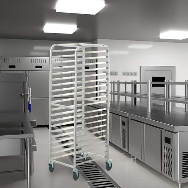20-Tier Bun Pan Rack, Aluminum Bakery Storage Trolley with Brake Wheels, Commercial Speed Rack for Half and Full Sheets