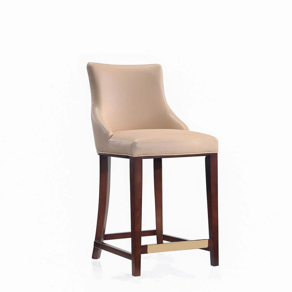 Tan Leatherette Upholstered Counter Height Barstool with Beechwood Frame