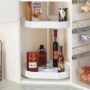 2-Shelf White 20 in. Lazy Susan D-Shaped Cabinet Polymer