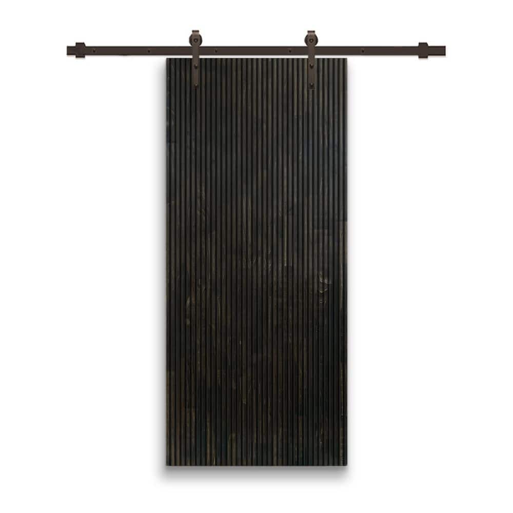 36 in. x 80 in. Japanese Series Pre Assemble Black Stained Wood Interior Sliding Barn Door with Hardware Kit price history on PriceWatchPro