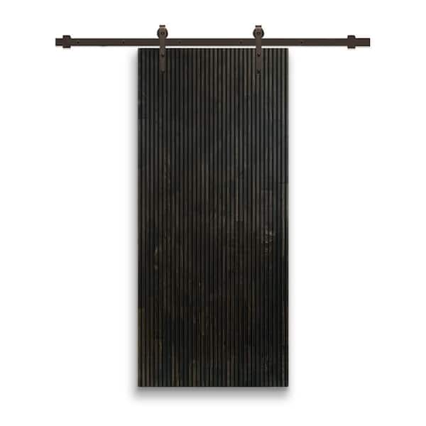 CALHOME 36 in. x 96 in. Japanese Series Pre Assemble Black Stained Wood Interior Sliding Barn Door with Hardware Kit