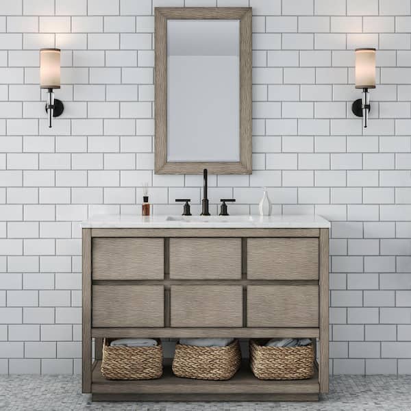 Water Creation Oakman 48 in. W x 22 in. D x 34.3 in. H H Bath Vanity in Grey Oak with Marble Top with White Basin