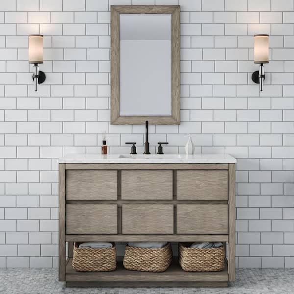 Oakman 48 in. W x 22 in. D x 34.7 in. H Single Sink Bath Vanity in Grey Oak with Carrara White Marble Top with Faucet