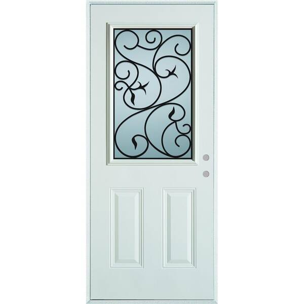 Stanley Doors 36 in. x 80 in. Silkscreened Glass 1/2 Lite 2-Panel Painted White Left-Hand Inswing Steel Prehung Front Door