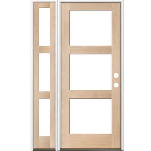 46 in. x 96 in. Modern Hemlock Left-Hand/Inswing 3-Lite Clear Glass Unfinished Wood Prehung Front Door w/Left Sidelite
