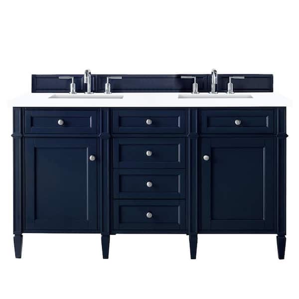 James Martin Vanities Brittany 60 in. W. x 23.5 in.D x 34 in. H Double Bath Vanity in Victory Blue with Quartz Top in Classic White