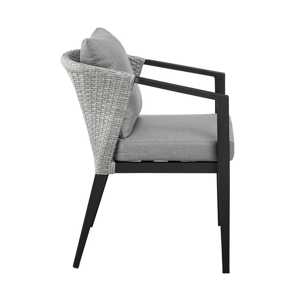 Aileen Gray and Black Aluminum Wicker Outdoor Dining Chairs with Cushions, Set of 2