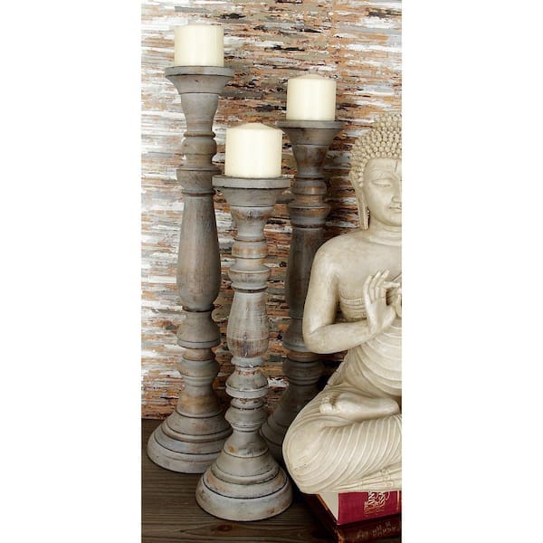 Gray Mango Wood Candle Holder (Set of 3)