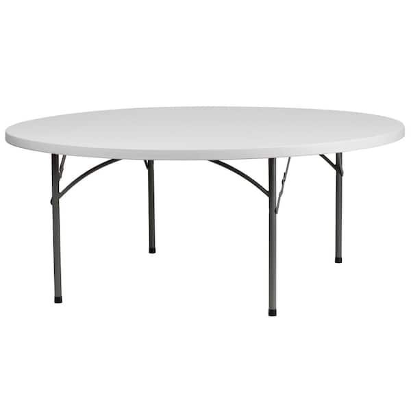 Carnegy Avenue Kathryn 72 in. Round Granite White Plastic Tabletop Metal Frame Folding Table
