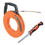Multi-Groove Fiberglass 100 ft. Fish Tape with Spiral Steel Leader and Folding Jab Saw Tool Set