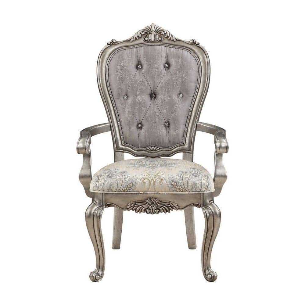 Aria Taupe Velvet and Wood Tufted Dining Armchair