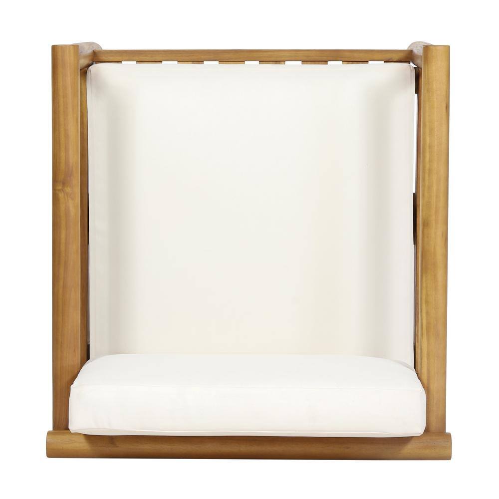 Arimo Teak Wood Outdoor Lounge Chair with Cream Cushions