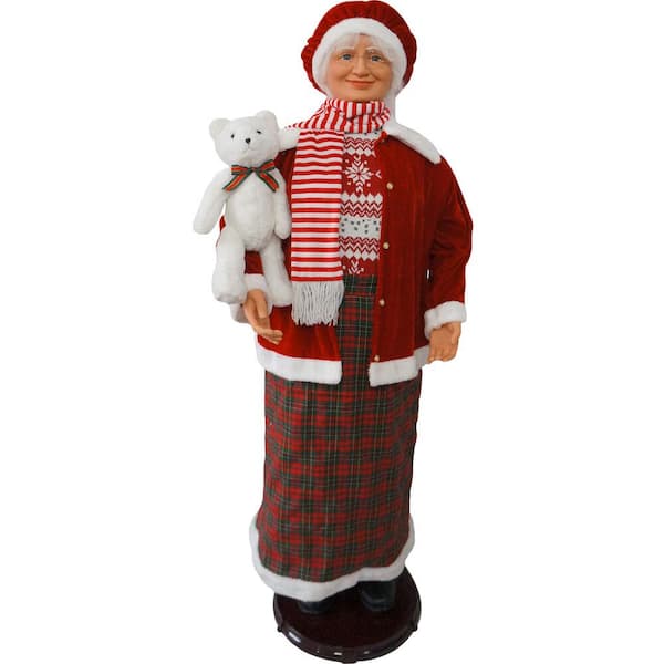 Fraser Hill Farm 58 in. Dancing Mrs.Claus with Teddy Bear, Standing Decor, Motion-Activated Christmas Animatronic