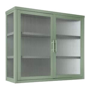27.60 in. W x 9.10 in. D x 23.60 in. H Double Glass Door Bathroom Storage Wall Cabinet in Green with Detachable Shelves