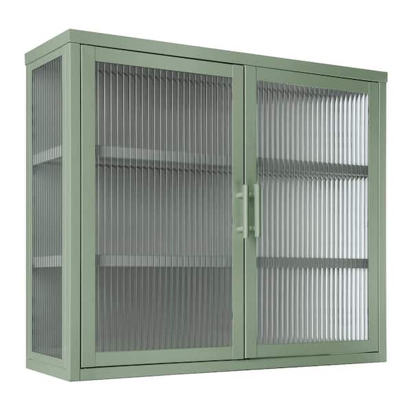 Unbranded 27.60 in. W x 9.10 in. D x 23.60 in. H Double Glass Door Bathroom Storage Wall Cabinet in Green with Detachable Shelves