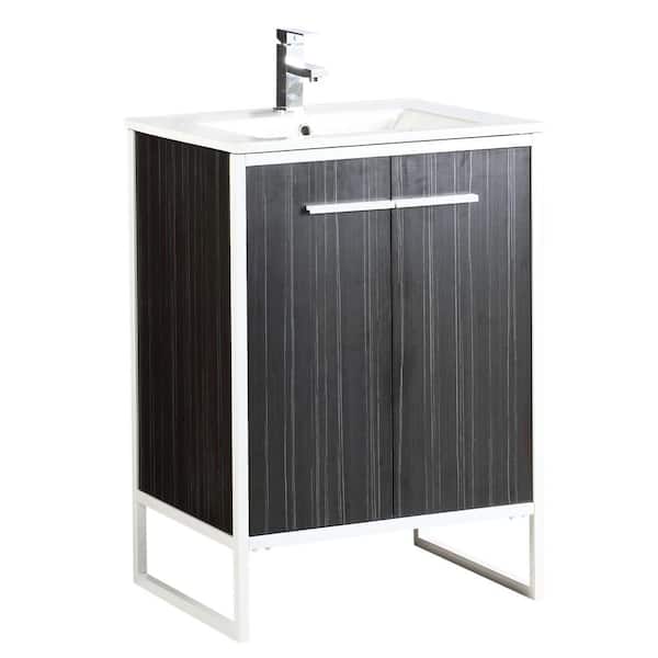 FINE FIXTURES Vdara 24 in. W x 18.11 in. D x 33.5 in. H Bathroom Vanity side cabinet in Dawn Gray with White Ceramic Top