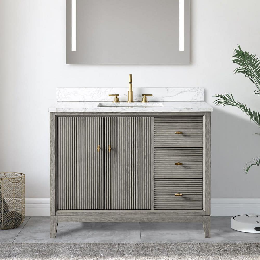 42 in. W x 34 in. H Single Sink Driftwood Gray Bath Vanity Cabinet with Arabescato White Engineered Marble Top price history on PriceWatchPro