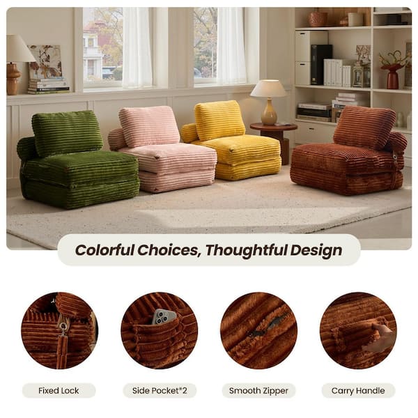 Allwex Molly 35 in. Brown Plush Corduroy Convertible Sleeper