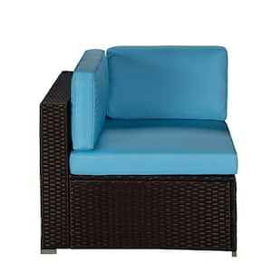 6-Piece Wicker Patio Conversation Set with Blue Cushions