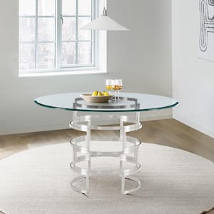 Diaz Stainless Steel Glass Top 48 in. Pedestal Base Dining Table Seats 4