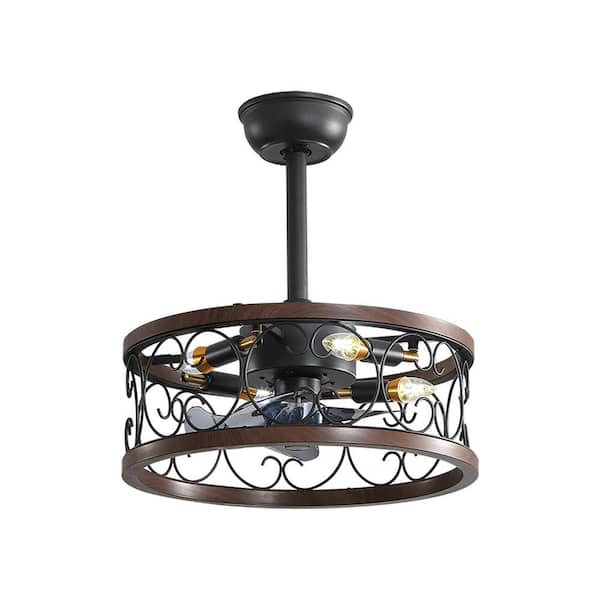 bessten Pandora 18 in. Indoor Brown Caged Ceiling Fan with Lights Remote Control for APP and Dimmable