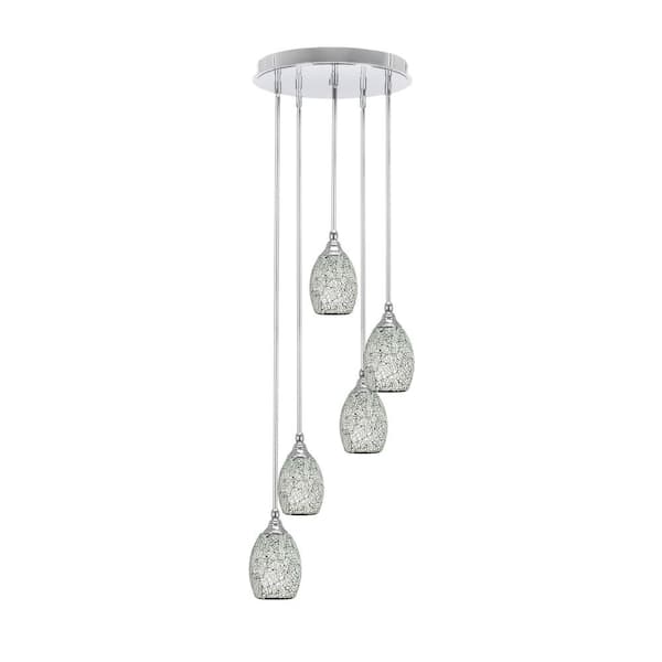 Unbranded Villa 5 Light Chrome Pendant, Cluster Pendant Light with 5 in. Black Fusion Glass Shades, No Bulbs Included