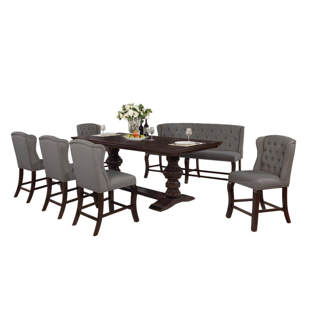 Best Quality Furniture Luisa 7Piece Rectangular Wood Cappuccino Dining